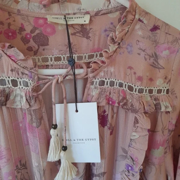 SPELL & THE GYPSY Wild Bloom Blush Pink Long Sleeve Playdress Mini Dress NWT - Picture 5 of 8